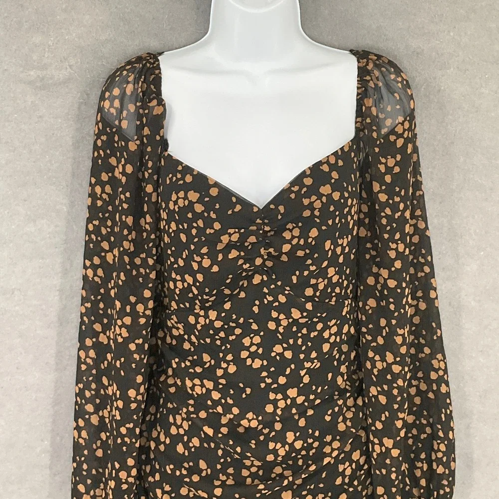 All in Favor Dress Black Tan‎ Patterned Babydoll Cinched Open Back Sz M Party